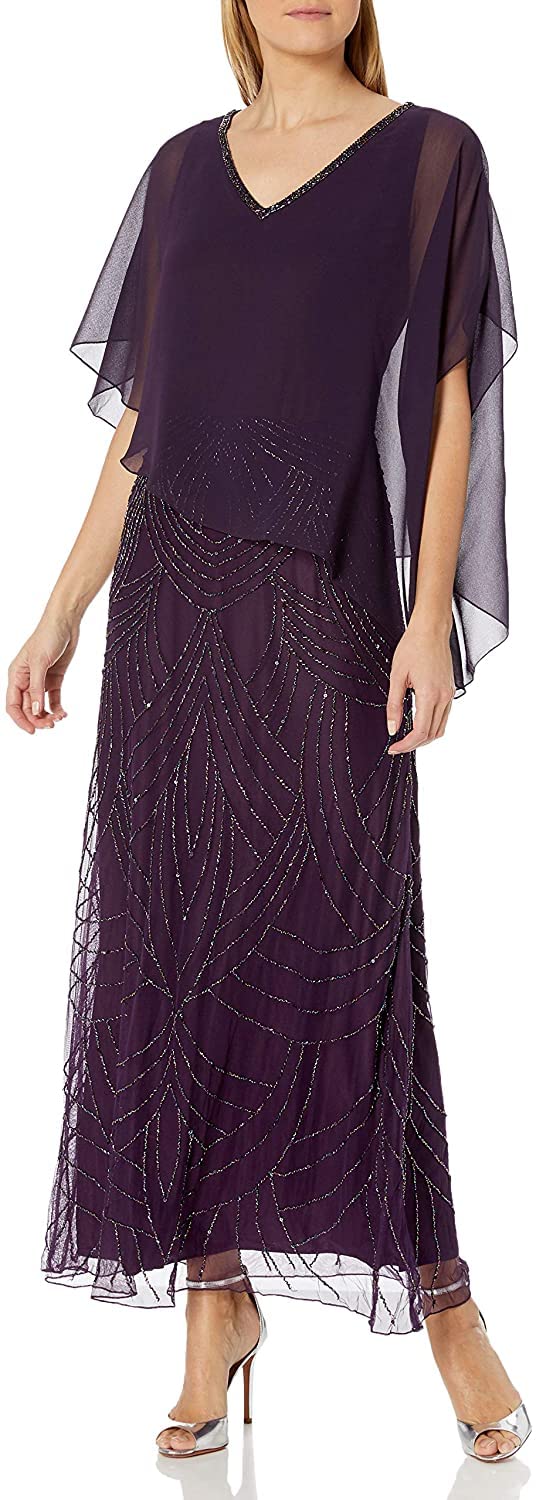J Kara Women's Pop Over with Beaded Bottom, Plum/Wine/Shaded, 16 - Image 1