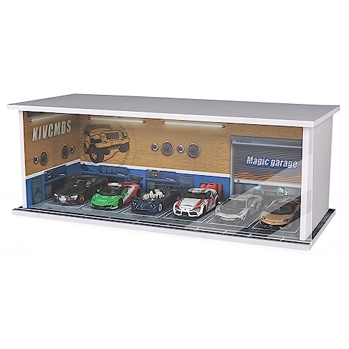 kivcmds 1:64 Scale Car Model Display Case for Hot Wheels,Matchbox Cars,Parking lot with Lights(Repair Store Scene Contains 6 Parking Spaces) - Image 1