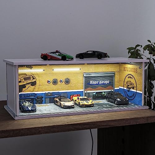 kivcmds 1:64 Scale Car Model Display Case for Hot Wheels,Matchbox Cars,Parking lot with Lights(Repair Store Scene Contains 6 Parking Spaces) - Image 2