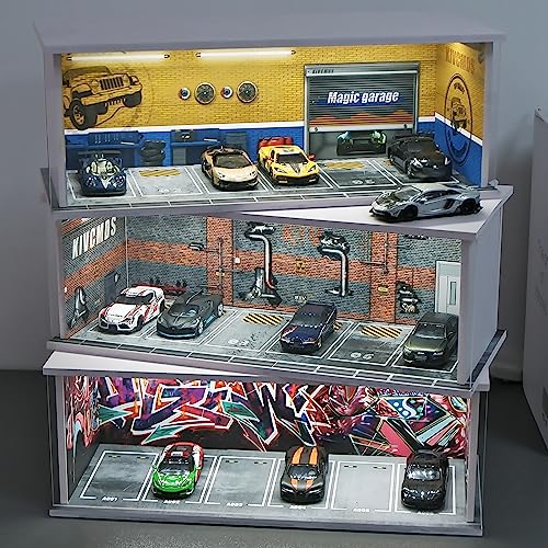 kivcmds 1:64 Scale Car Model Display Case for Hot Wheels,Matchbox Cars,Parking lot with Lights(Repair Store Scene Contains 6 Parking Spaces) - Image 3