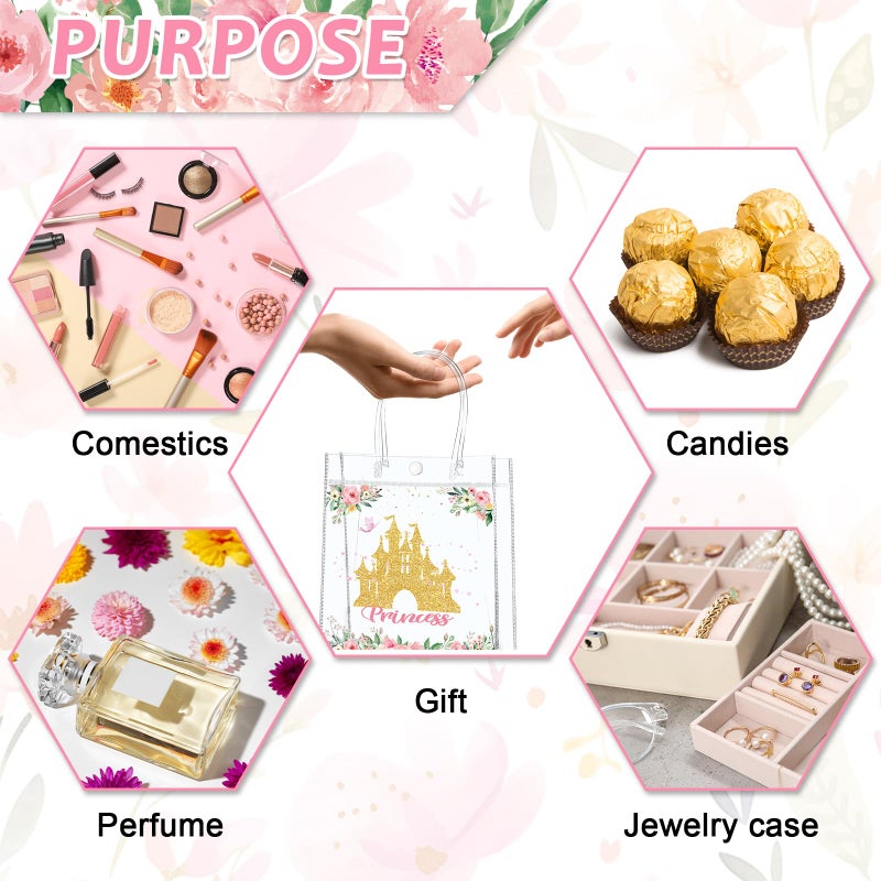 Oitnlaughter 24Pcs Princess Birthday Party Favor Bags PVC Gift Snacks Bag With Handle 5.9 x 2.8 x 6.3 Inches Castle Floral Fairy Princess Theme Treat Candy Goodies Plastic Bag for Birthday Baby Shower Supplies - Image 3