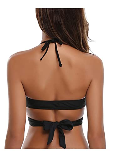 SHEKINI Womens Bathing Suits Push Up Halter Bandage Bikini Tops Floral Printing Swimsuit (Manhattan Black - Top, Large) - Image 2