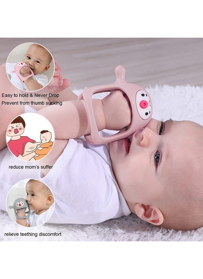 Smily Mia - mily Mia Penguin Teether for Babies 0-6Months, Silicone Baby Teether Toys for Babies 0-6Months,Ultimate Baby Registry & Shower Gift, Infant Hand Toys for 0-3Months Baby Girls, Old Roze - Image 1
