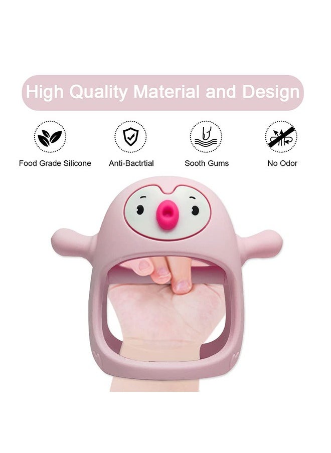 Smily Mia - mily Mia Penguin Teether for Babies 0-6Months, Silicone Baby Teether Toys for Babies 0-6Months,Ultimate Baby Registry & Shower Gift, Infant Hand Toys for 0-3Months Baby Girls, Old Roze - Image 1