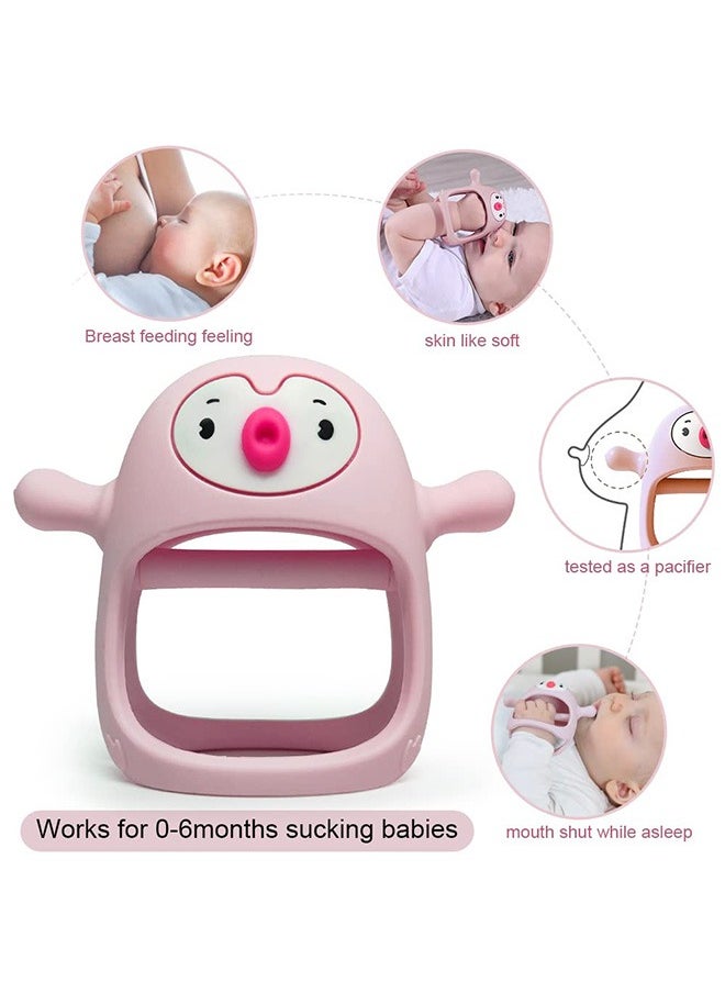 Smily Mia - mily Mia Penguin Teether for Babies 0-6Months, Silicone Baby Teether Toys for Babies 0-6Months,Ultimate Baby Registry & Shower Gift, Infant Hand Toys for 0-3Months Baby Girls, Old Roze - Image 1