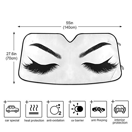 Oarencol Woman Eye Eyelash Car Windshield Sun Shade Foldable UV Ray Sun Visor Protector Sunshade to Keep Your Vehicle Cool (55" x 27.6") - Image 3