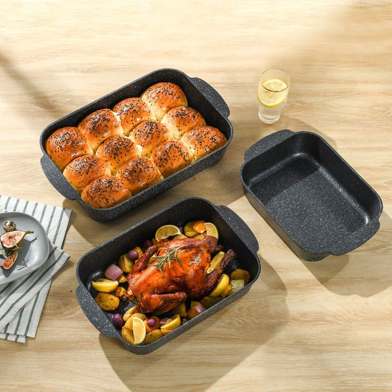 S·KITCHN Set of 3 Nonstick Roasting Pan Baking Dishes for Lasagna, Casserole and Bread Baking Pan, Large & Deep Lasagna Pan with Handles - Image 2