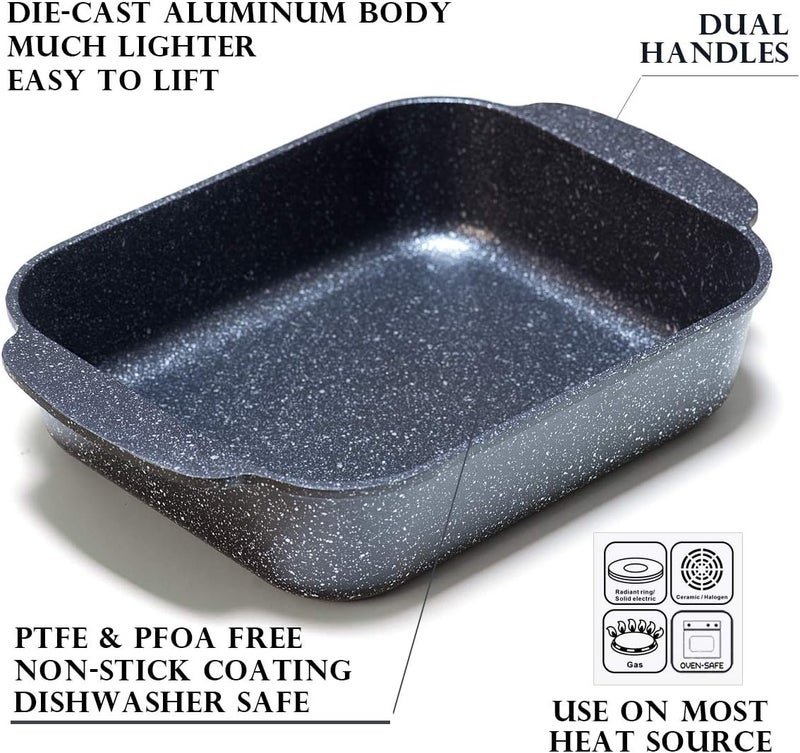 S·KITCHN Set of 3 Nonstick Roasting Pan Baking Dishes for Lasagna, Casserole and Bread Baking Pan, Large & Deep Lasagna Pan with Handles - Image 4