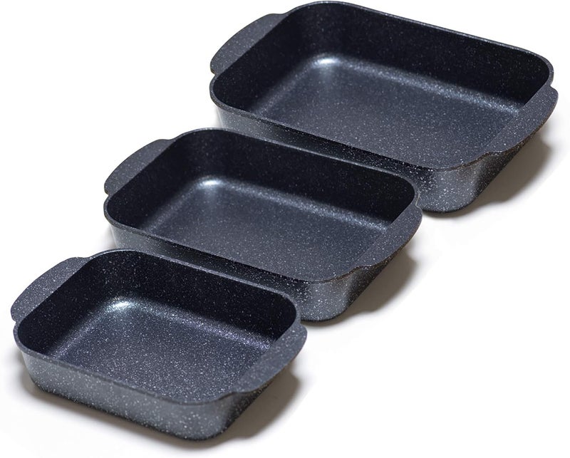 S·KITCHN Set of 3 Nonstick Roasting Pan Baking Dishes for Lasagna, Casserole and Bread Baking Pan, Large & Deep Lasagna Pan with Handles - Image 1