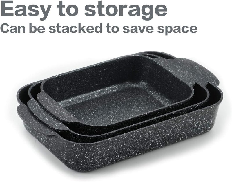 S·KITCHN Set of 3 Nonstick Roasting Pan Baking Dishes for Lasagna, Casserole and Bread Baking Pan, Large & Deep Lasagna Pan with Handles - Image 5