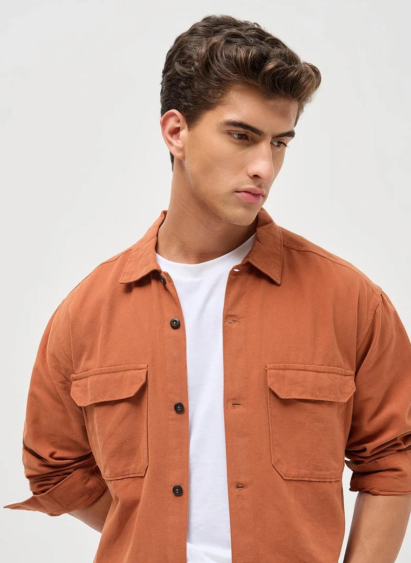 Urbano Fashion  Urbano Fashion Men's Rust Cotton Full Sleeve Relaxed Fit Shacket with Utility Pockets for Men | Best Price UAE