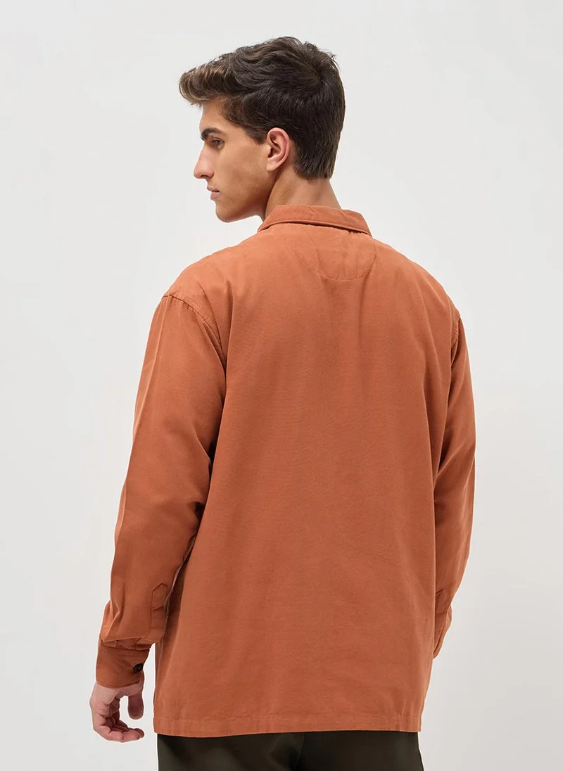Urbano Fashion  Urbano Fashion Men's Rust Cotton Full Sleeve Relaxed Fit Shacket with Utility Pockets for Men | Best Price UAE