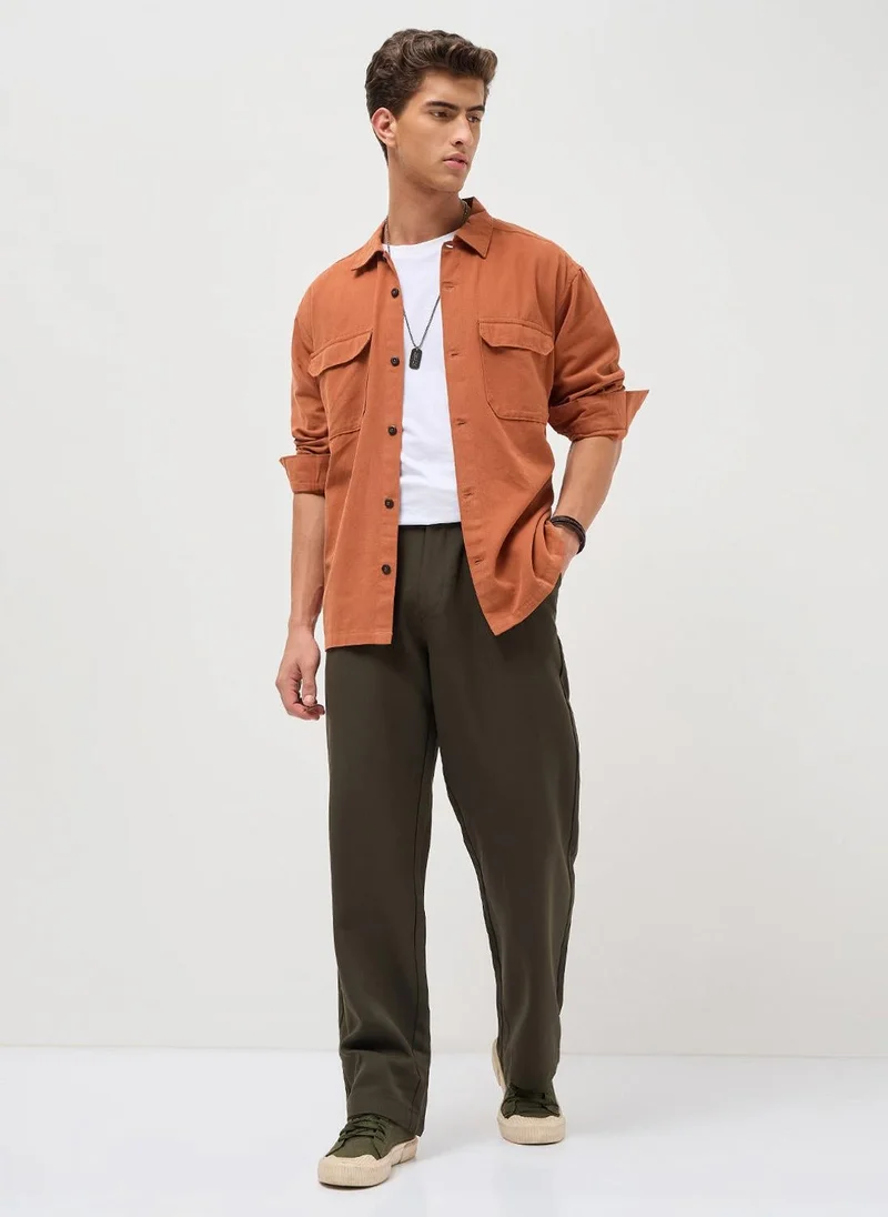 Urbano Fashion  Urbano Fashion Men's Rust Cotton Full Sleeve Relaxed Fit Shacket with Utility Pockets for Men | Best Price UAE