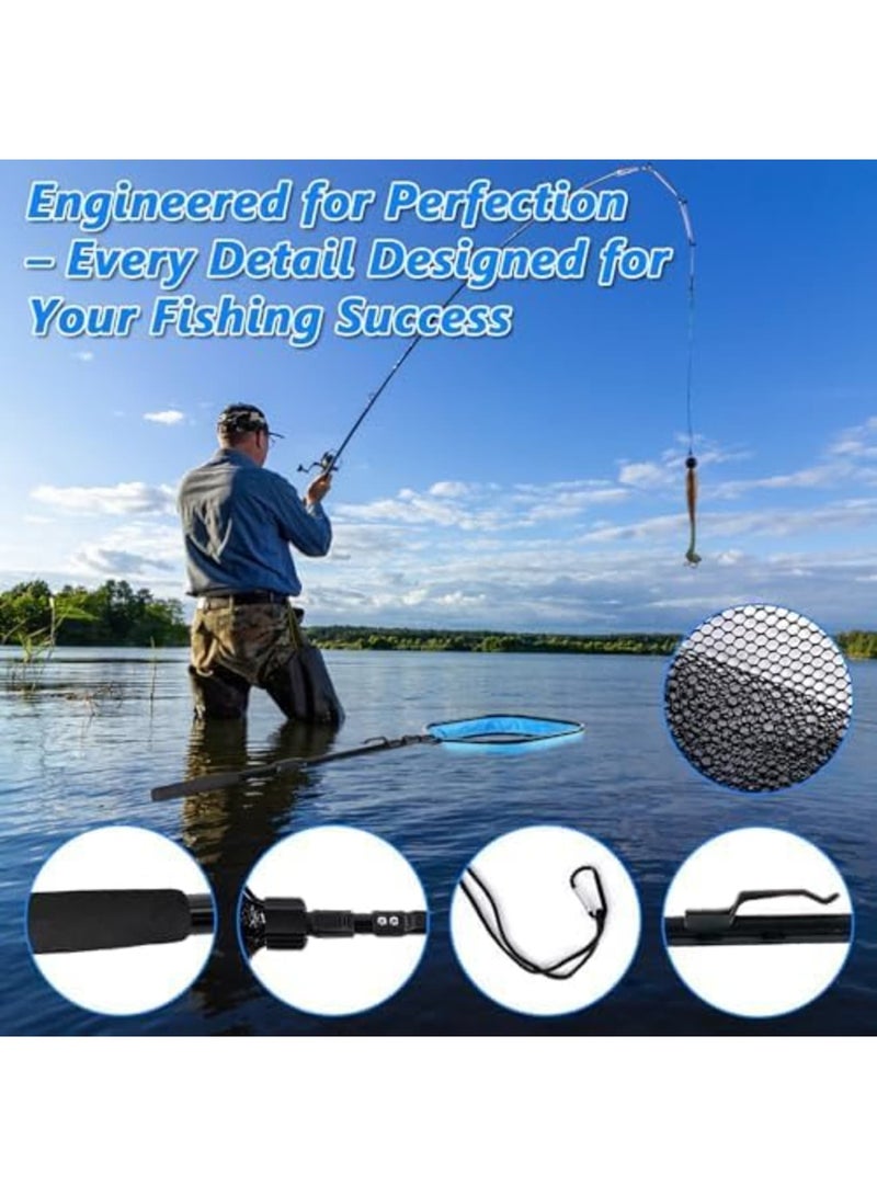 SYOSI Floating Fishing Net for Steelhead, Salmon, Fly, Kayak, Bass, Trout Fishing, Catfish, Rubber Fish Net for Easy Catch & Release, Fishing Gear with Telescoping Handle for Easy Transportation & Storage - Image 3