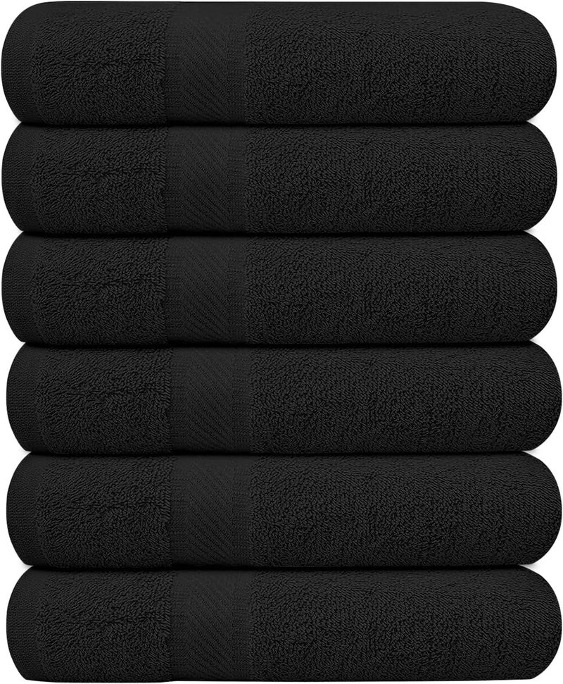 KAHAF COLLECTION Pack of 6 Bath Towels 27 x 54 Inches, 100% Cotton, Larger & Lighter Weight, Quicker to Dry, Super Soft and Absorbent, Perfect for Bathroom (Black, Pack of 6 (27''x54'')) - Image 1