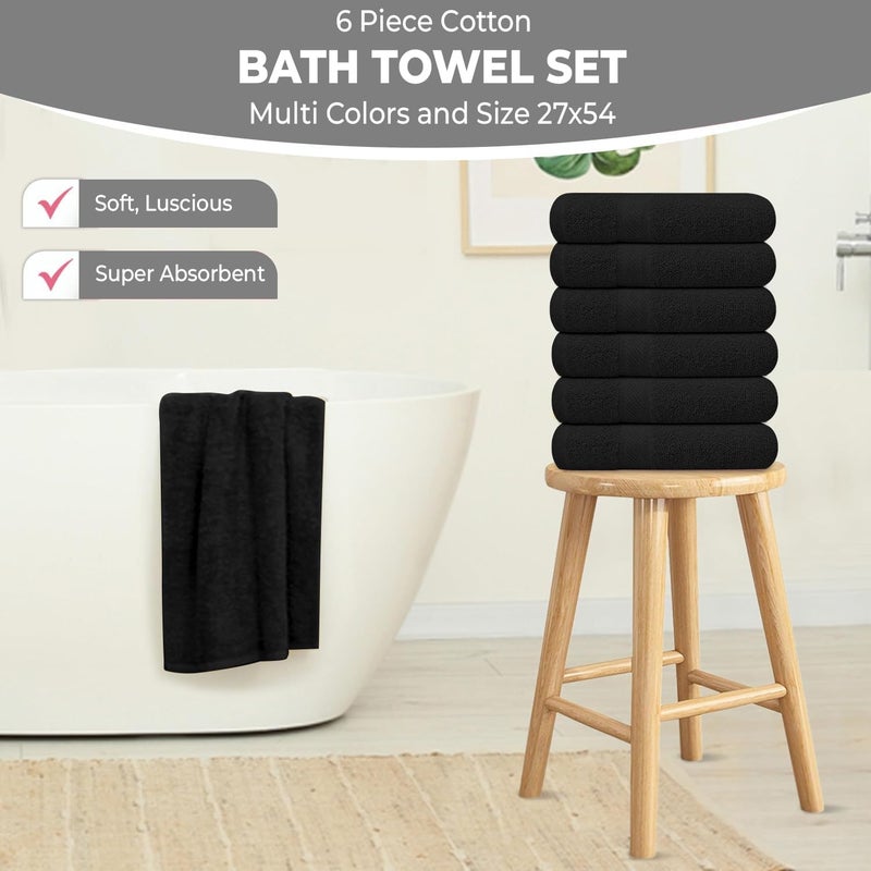 KAHAF COLLECTION Pack of 6 Bath Towels 27 x 54 Inches, 100% Cotton, Larger & Lighter Weight, Quicker to Dry, Super Soft and Absorbent, Perfect for Bathroom (Black, Pack of 6 (27''x54'')) - Image 5