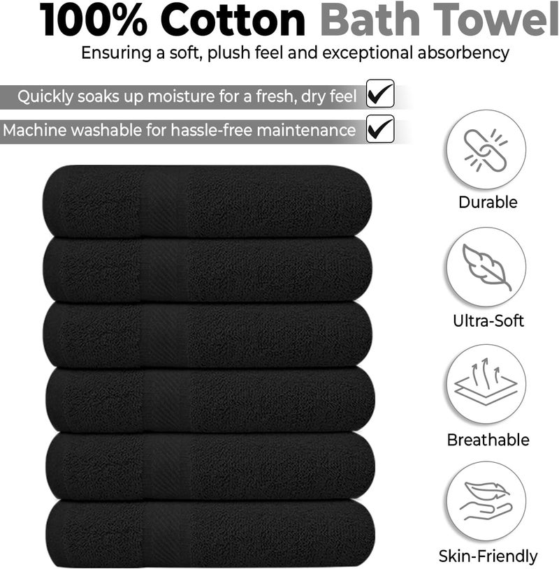 KAHAF COLLECTION Pack of 6 Bath Towels 27 x 54 Inches, 100% Cotton, Larger & Lighter Weight, Quicker to Dry, Super Soft and Absorbent, Perfect for Bathroom (Black, Pack of 6 (27''x54'')) - Image 2