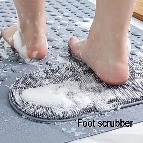 Hedrix Shower Mat Non Slip - Bath Mat with a Drain Hole and Suction Cups to Keep Floor Clean, Shower Foot Scrubber Massage Mat (Grey) - Image 2