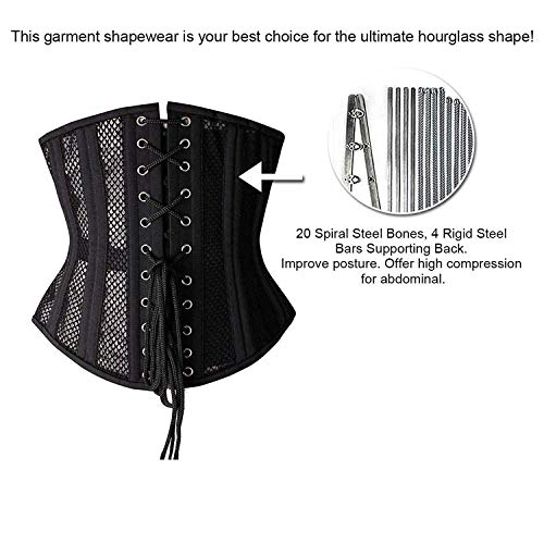 SHAPERX 26 Double Steel Boned Breathable Mesh Corset Heavy Duty Waist Training Shaper, SZ1996-Black-L - Image 4