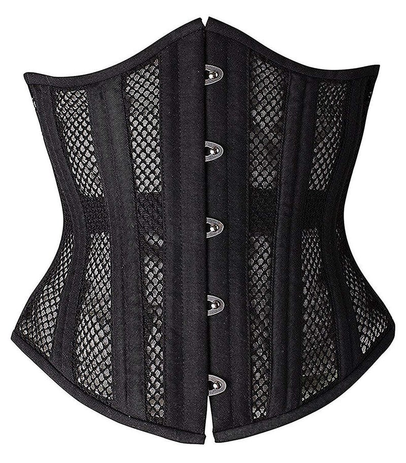 SHAPERX 26 Double Steel Boned Breathable Mesh Corset Heavy Duty Waist Training Shaper, SZ1996-Black-L - Image 1