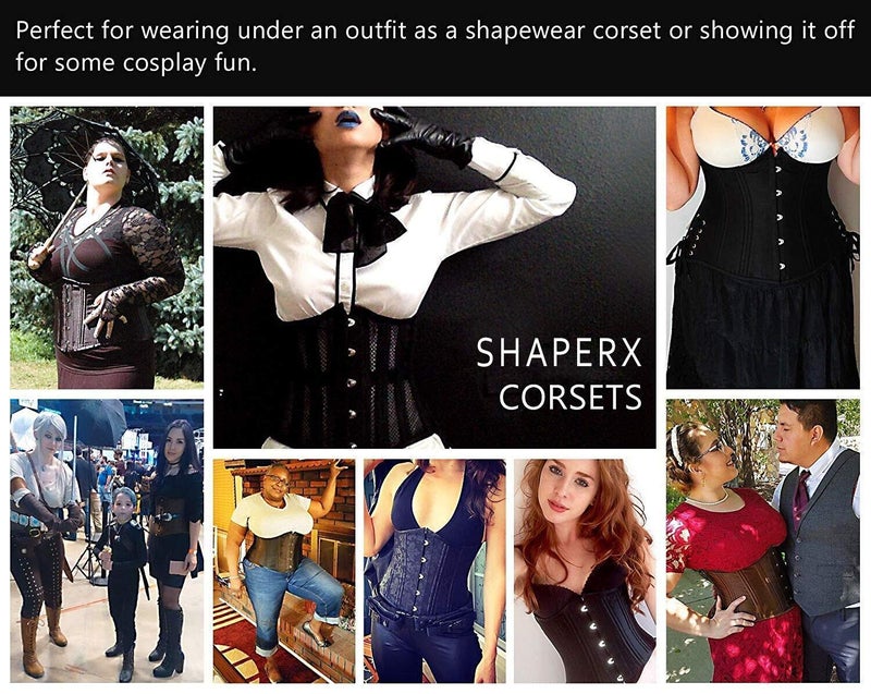 SHAPERX 26 Double Steel Boned Breathable Mesh Corset Heavy Duty Waist Training Shaper, SZ1996-Black-L - Image 5