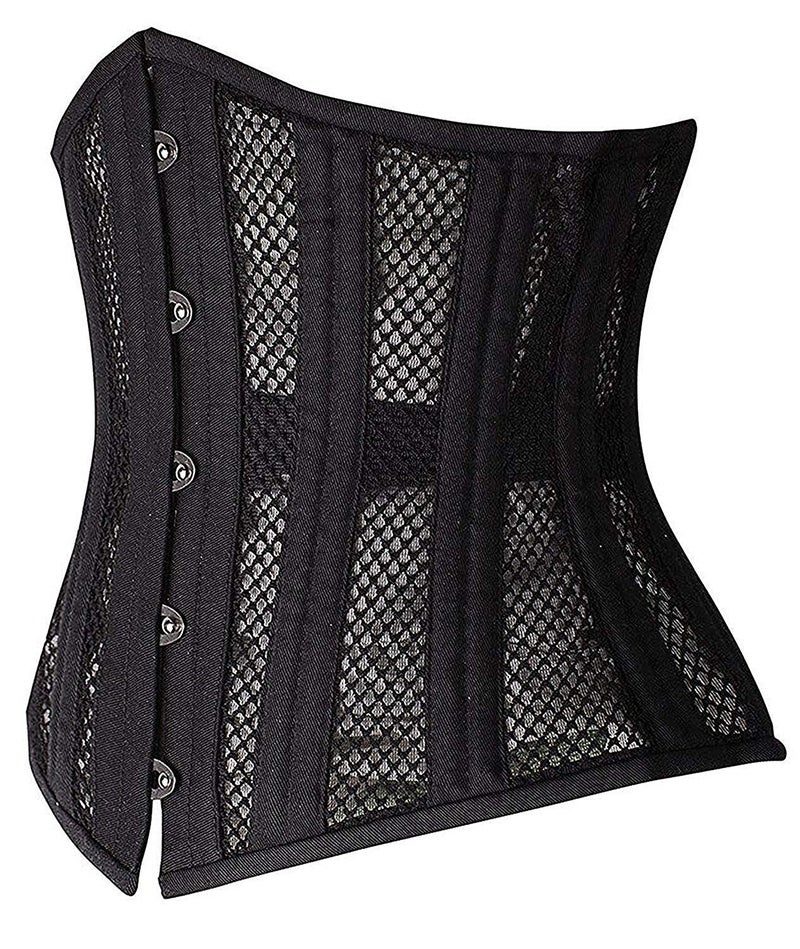 SHAPERX 26 Double Steel Boned Breathable Mesh Corset Heavy Duty Waist Training Shaper, SZ1996-Black-L - Image 2