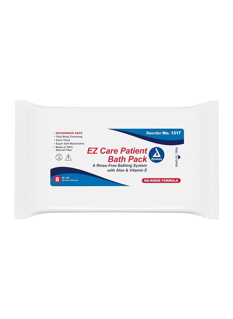 Dynarex Dynarex 1317 EZ Care Patient Bath Packs, Pre-Moistened Disposable Wet Wipes, No Rinse Cleansing Washcloth with Aloe Vera & Vitamin E, For Hospital & Home Use, 8x8" Sheet, Pack of 192 