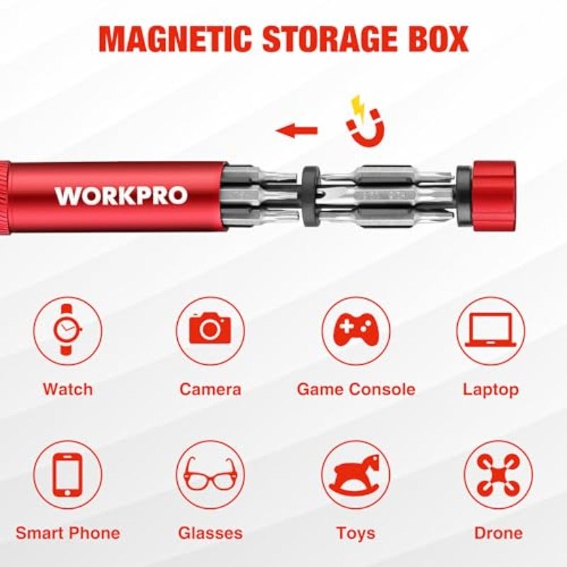 مجموعة مجموعات مفكات دقة WORKPRO 24 في 1 على شكل أقلام، مفك براغي يدوي، 24 قطعة من قضبان مفكات صغيرة من فولاذ S2 المتين، مثالية للعين، الساعات، أجهزة الكمبيوتر المحمولة، الهواتف، المجوهرات والإلكترونيات، باللون الأحمر - Image 3