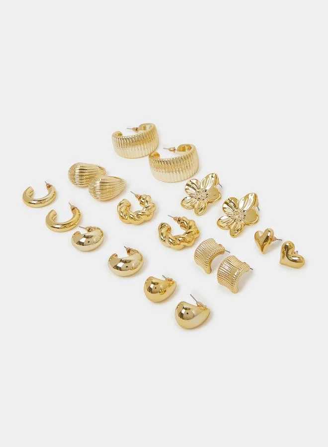 ستايلي Pack of 9 - Gold Tone Casual Earring