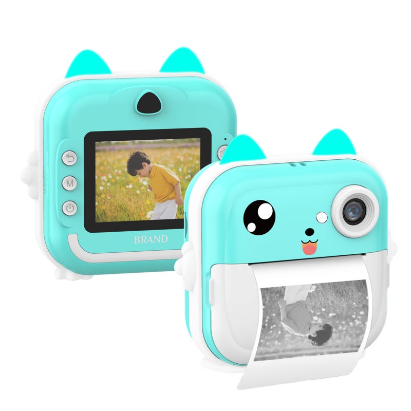 Kids Instant Print Camera: Green 24M Pixel 2.4-Inch IPS Screen - Large 32G Storage 800mAh Battery Quick Ink-Free Printing for Kids Creative Play & Daily Moment Capture - Image 1
