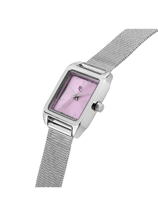 B&G Women's Pink Rectangular Analog Dial with Silver Stainless Steel Band Watch - 31mm - R3853324508 - Image 2