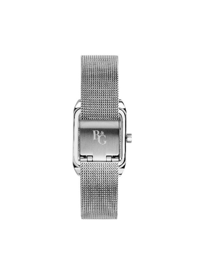 B&G Women's Pink Rectangular Analog Dial with Silver Stainless Steel Band Watch - 31mm - R3853324508 - Image 4