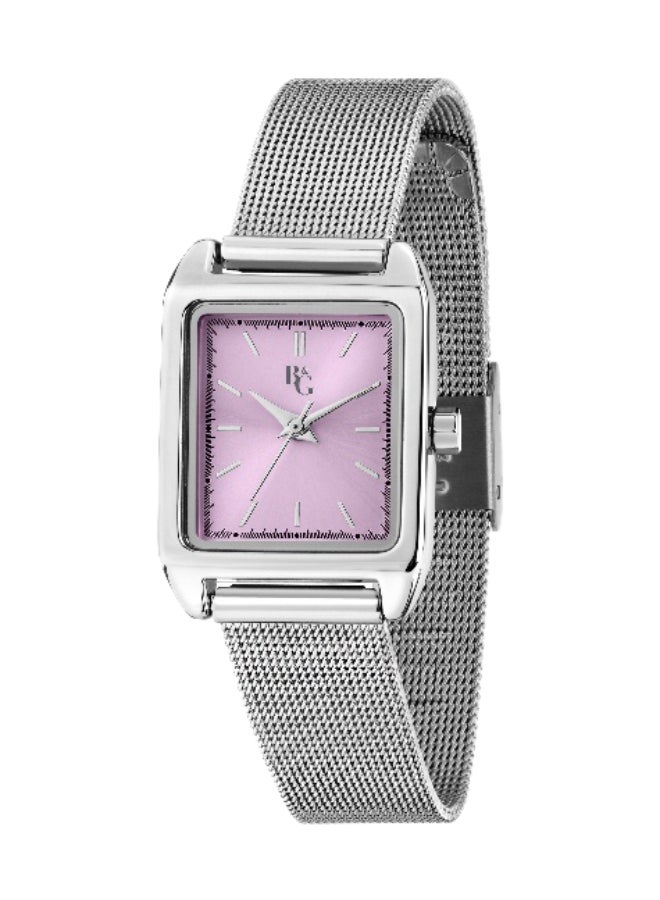 B&G Women's Pink Rectangular Analog Dial with Silver Stainless Steel Band Watch - 31mm - R3853324508 - Image 1