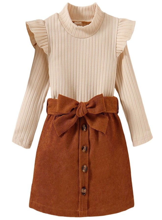 AMAWMW Toddler Baby Girl Fall Winter Clothes Long Sleeve Ruffle Shirt Corduroy Mini Skirt Infant Girl A-line Dress Clothing - Image 1