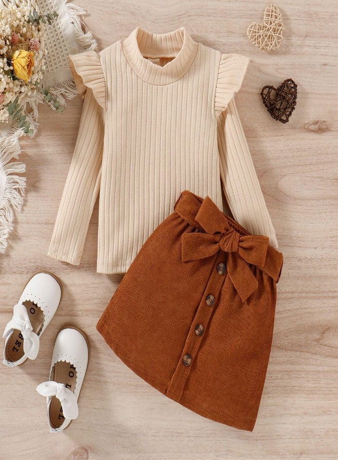 AMAWMW Toddler Baby Girl Fall Winter Clothes Long Sleeve Ruffle Shirt Corduroy Mini Skirt Infant Girl A-line Dress Clothing - Image 2