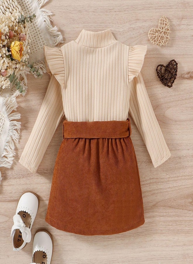 AMAWMW Toddler Baby Girl Fall Winter Clothes Long Sleeve Ruffle Shirt Corduroy Mini Skirt Infant Girl A-line Dress Clothing - Image 4