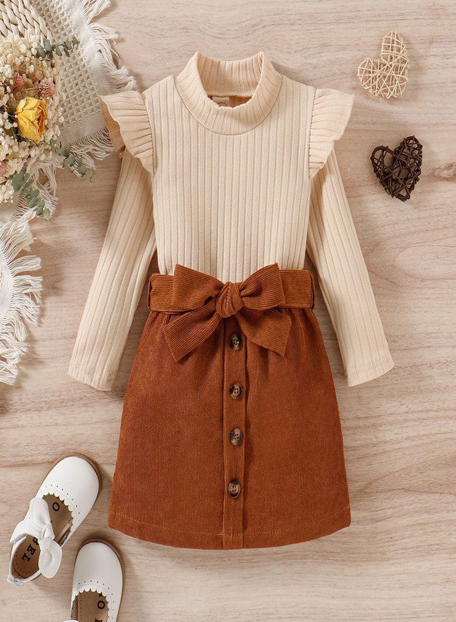 AMAWMW Toddler Baby Girl Fall Winter Clothes Long Sleeve Ruffle Shirt Corduroy Mini Skirt Infant Girl A-line Dress Clothing - Image 3