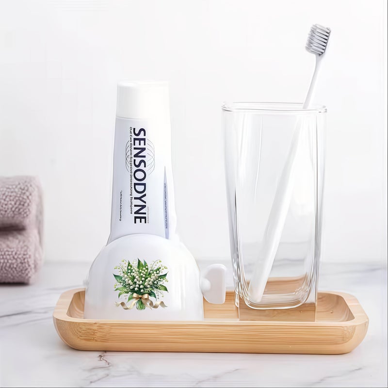 Lily Of The Valley Flower Printed Easy Squeeze Toothpaste Dispenser Cute Lamb Design Manual Bathroom Accessory Convenient Toothpaste Use - Image 1