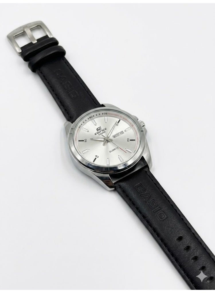 Casio Men's Edifice Classic Analog Watch - Silver Dial & Black Leather Strap