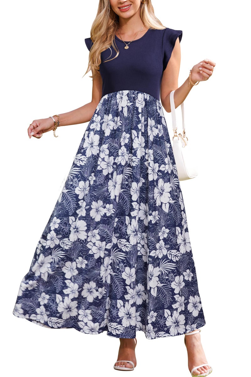 OUGES Women's Summer Casual Floral Maxi Dresses Maternity Clothes Spring Fashion Outfits Baby Shower Dress for Photoshoot 2026(Floral L,M) - Image 1