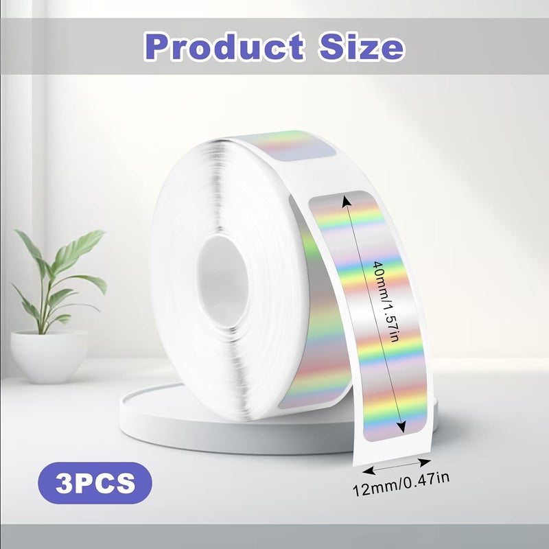 Pinsit Label Maker Tape, 3 Rolls Label Print Paper, 12mm x 40mm 480Pcs Self-Adhesive Sticker Thermal Paper, Waterproof Label Maker Tape Paper for Office Household Supplies - Image 2