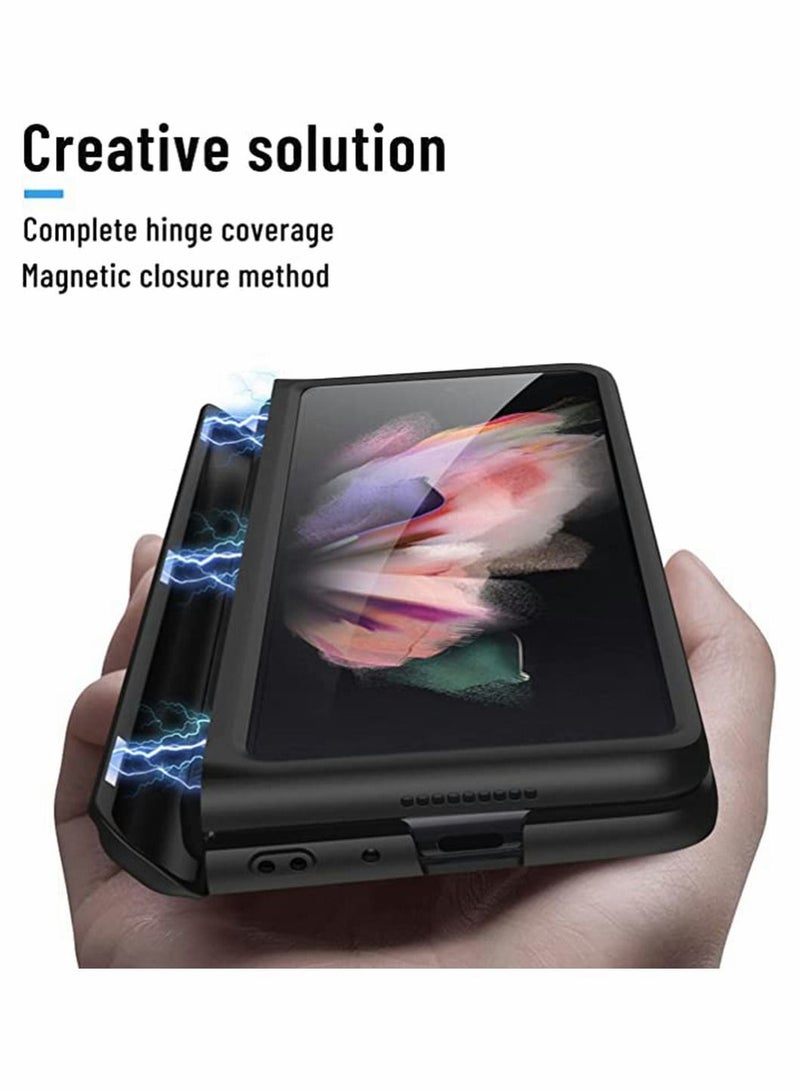 Y&D Phone Case Compatible with Samsung Galaxy Z Fold 3, Magnetic bracket Ultra-thin Folding Kickstand, Strengthen PC Durable Cover Holder, Full wrap hinge Protective Hinge Protector,Black  - Image 3