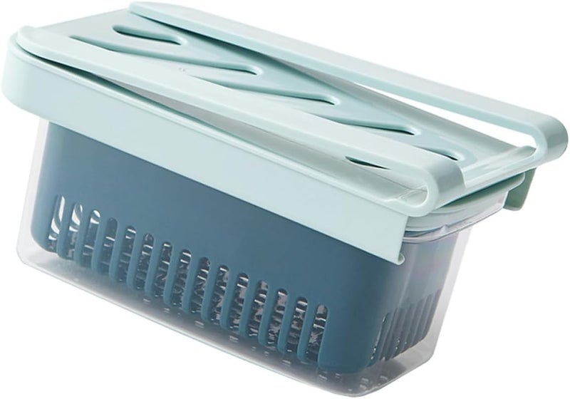 VERDANVERSE Sliding Refrigerator Storage Box with Drainage Colander, Sky Blue Plastic Produce Keeper Bin, Airtight Food Storage Container for Fridge Organization and Freshness - Image 1