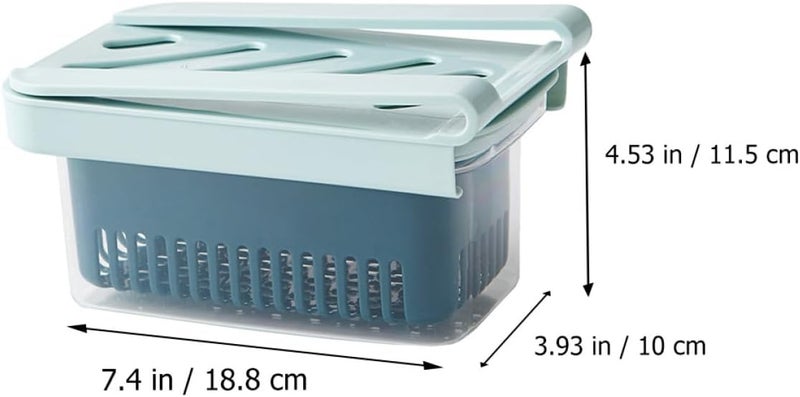 VERDANVERSE Sliding Refrigerator Storage Box with Drainage Colander, Sky Blue Plastic Produce Keeper Bin, Airtight Food Storage Container for Fridge Organization and Freshness - Image 2