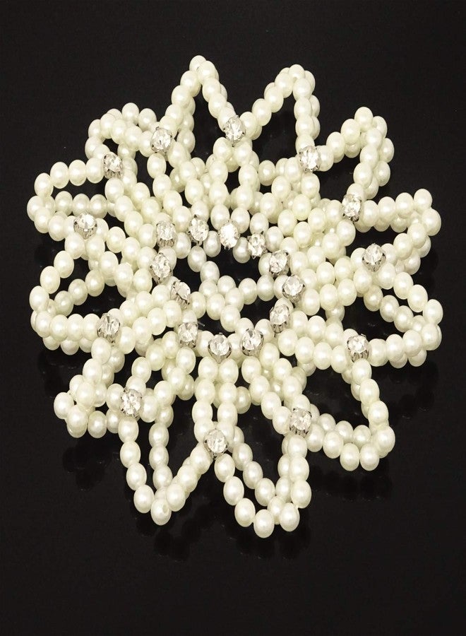 Honbay Hair Bun Cover Elastic Handmade Crochet Hair Net Snood with Pearls and Rhinestones for Ballet, Dance, Skating, etc (White) - Image 3