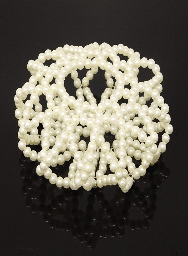 Honbay Hair Bun Cover Elastic Handmade Crochet Hair Net Snood with Pearls and Rhinestones for Ballet, Dance, Skating, etc (White) - Image 4