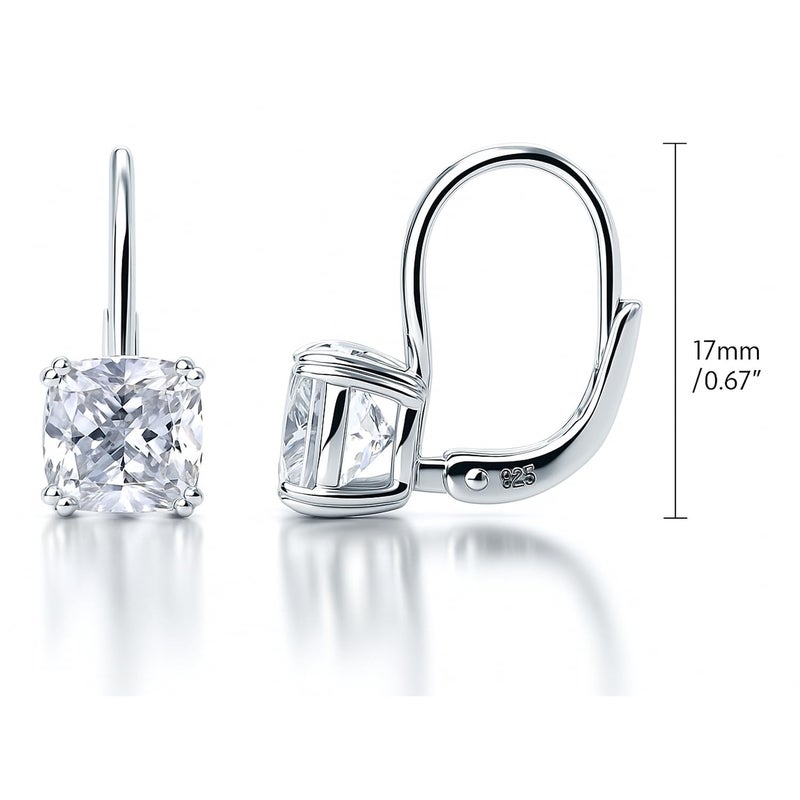 BERRICLE Sterling Silver Solitaire Leverback Drop Dangle Earrings for Women 4 Carat Cushion Cut Cubic Zirconia CZ - Image 2