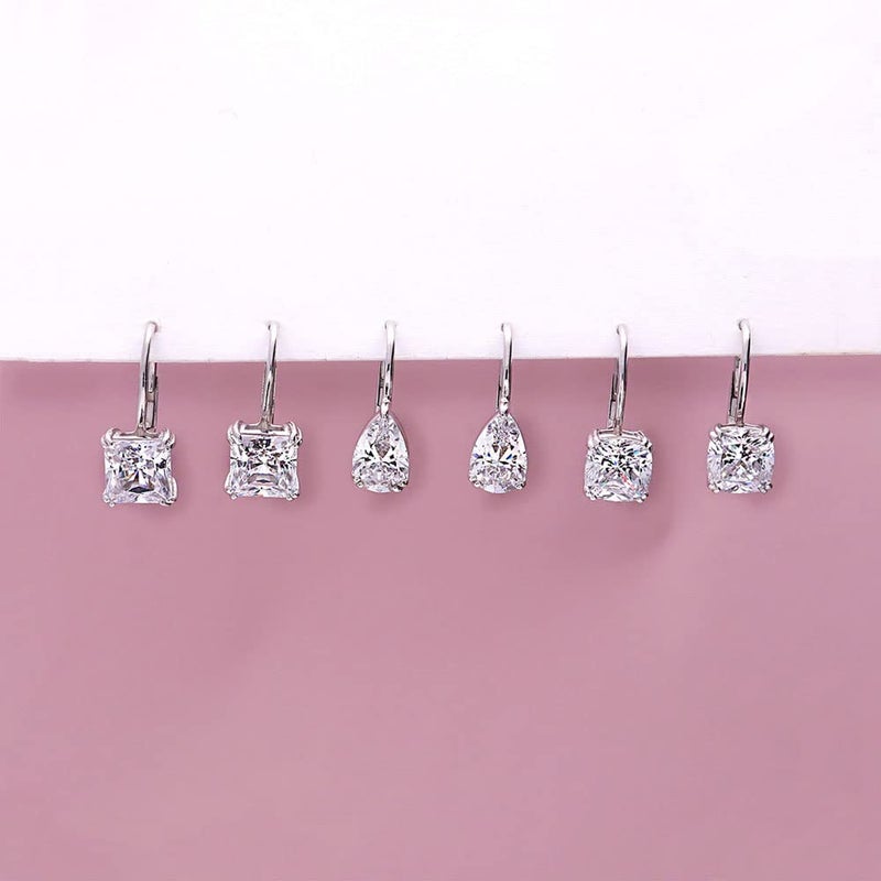 BERRICLE Sterling Silver Solitaire Leverback Drop Dangle Earrings for Women 4 Carat Cushion Cut Cubic Zirconia CZ - Image 5