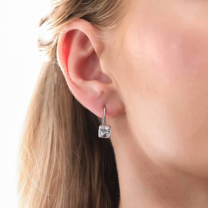 BERRICLE Sterling Silver Solitaire Leverback Drop Dangle Earrings for Women 4 Carat Cushion Cut Cubic Zirconia CZ - Image 3