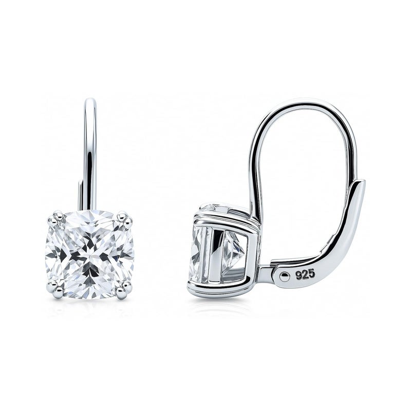BERRICLE Sterling Silver Solitaire Leverback Drop Dangle Earrings for Women 4 Carat Cushion Cut Cubic Zirconia CZ - Image 1
